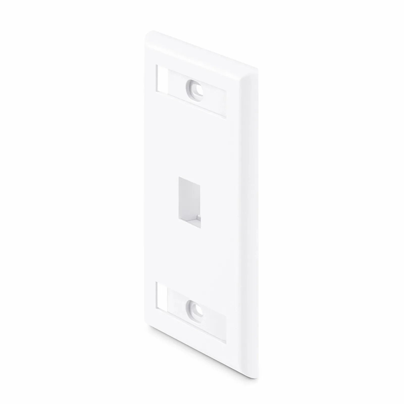 Single Gang Keystone Faceplate, Label Pockets, 1 Port, White, 4.49'' x 2.76''