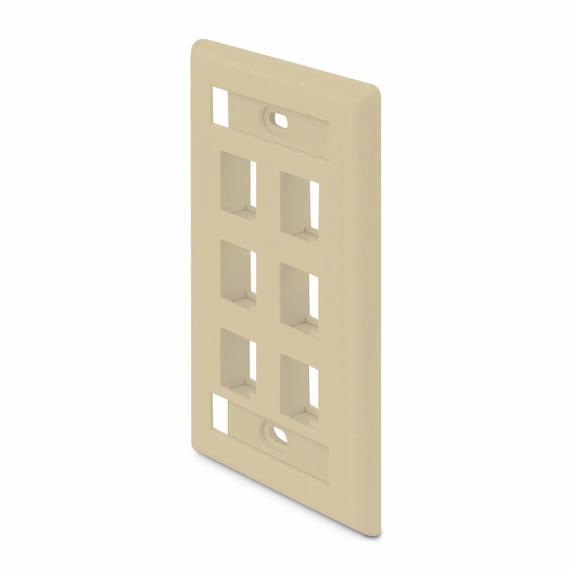 SyncEase Single Gang Six Port Keystone Faceplate, Label Pockets, Ivory