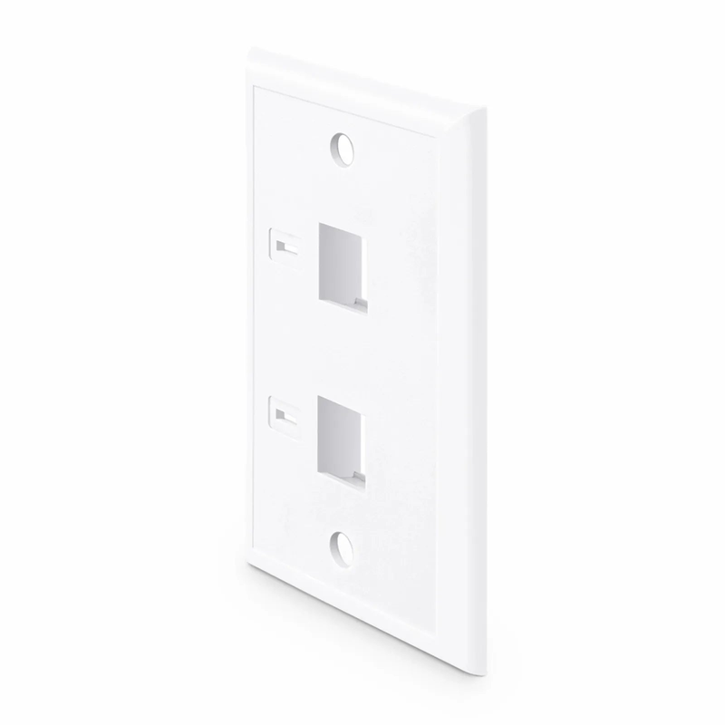 Single Gang Keystone Faceplate, Computer and Telephone Identification Icons, 2 Ports, White, 4.49'' x 2.76''