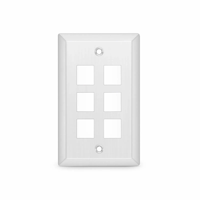 SyncEase Stainless Steel Six Port Keystone Single Gang Wall Plate