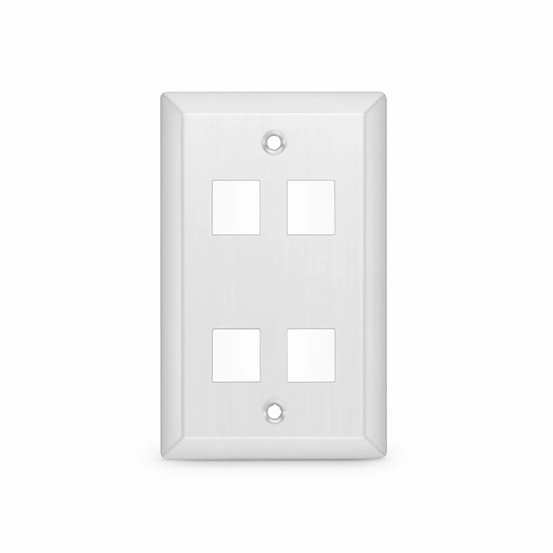 SyncEase Stainless Steel Four Port Keystone Single Gang Wall Plate