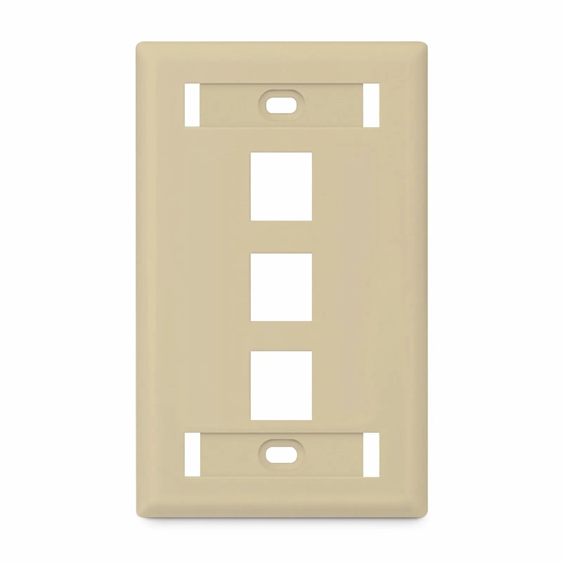 SyncEase Single Gang Three Port Keystone Faceplate, Label Pockets, Ivory