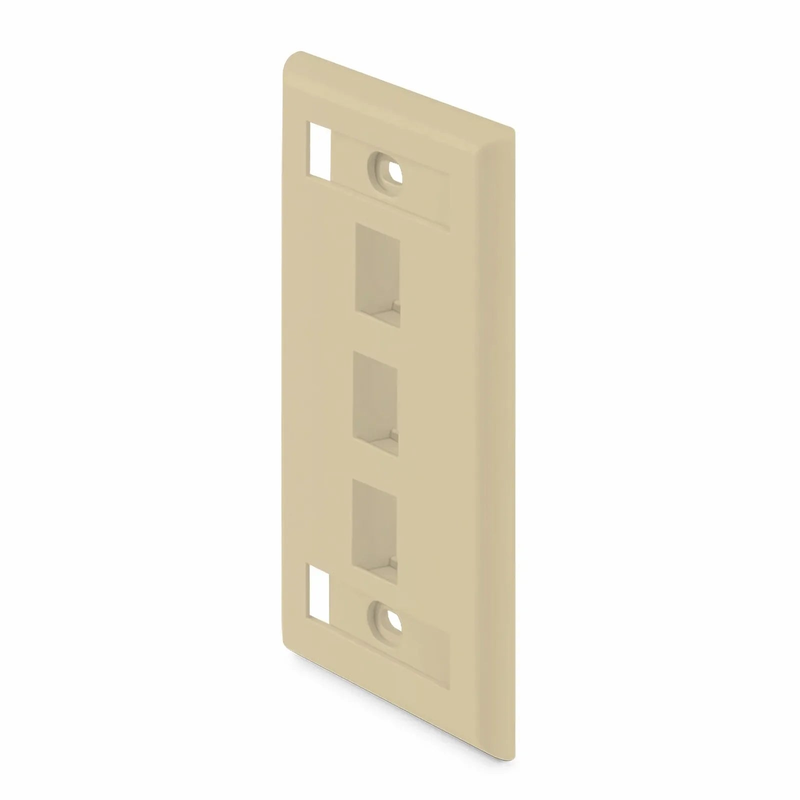 SyncEase Single Gang Three Port Keystone Faceplate, Label Pockets, Ivory