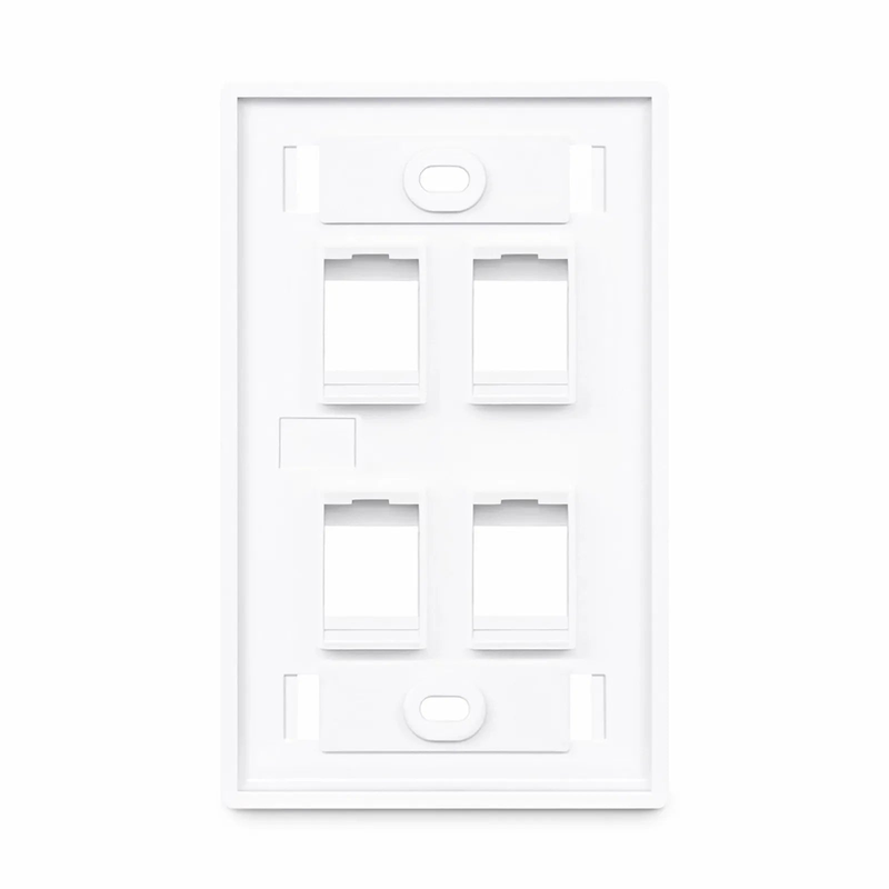 Single Gang Keystone Faceplate, Label Pockets, 4 Ports, White, 4.49'' x 2.76''