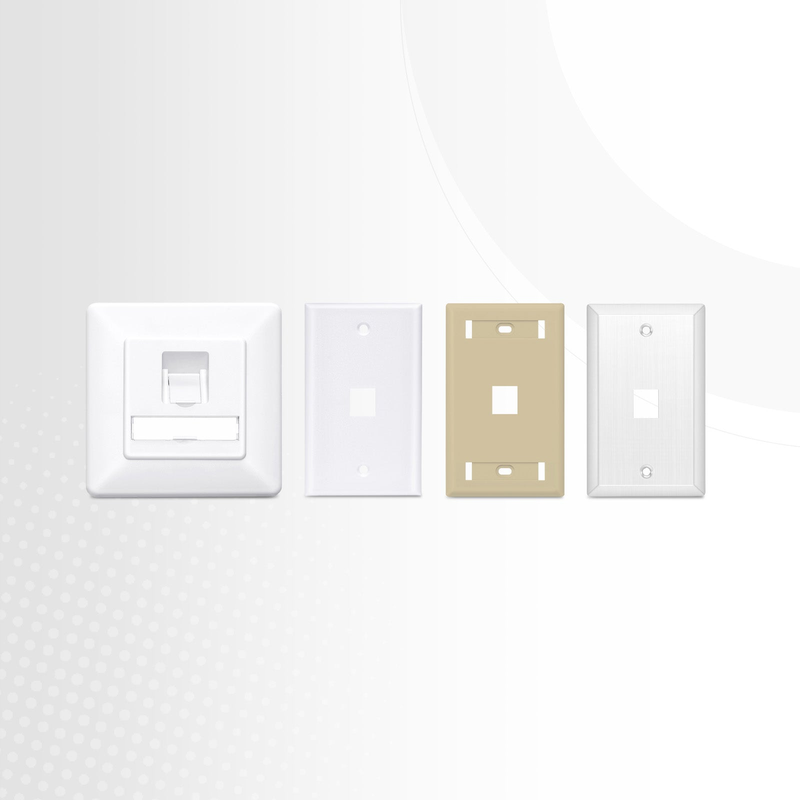 Single Gang Keystone Faceplate, Label Pockets, 1 Port, White, 4.49'' x 2.76''