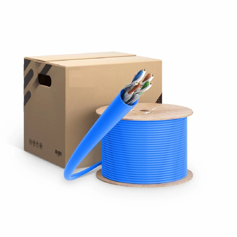 Cat6a Ethernet Bulk Cable, 1000ft (305m), 23AWG Solid Pure Bare Copper Wire, 750MHz, Shielded (U/FTP), PVC CMR, with Reel (Blue)