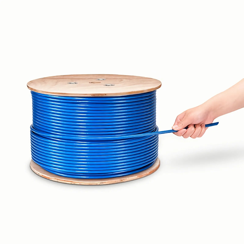 Cat6a Ethernet Bulk Cable, 1000ft (305m), 23AWG Solid Pure Bare Copper Wire, 750MHz, Shielded (S/FTP), PVC CMR, with Reel (Blue)