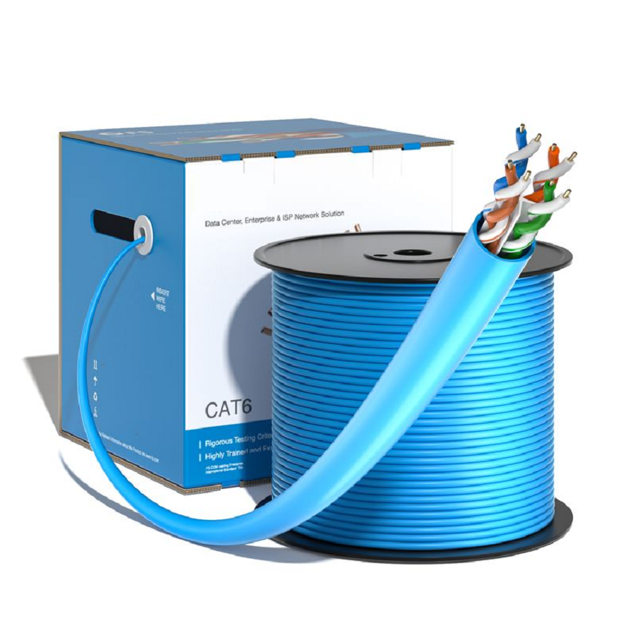 Cat6 Ethernet Bulk Cable, 1000ft (305m), 23AWG Solid Pure Bare Copper Wire, 550MHz, Unshielded (UTP), PVC CMP, with Reel (Blue)
