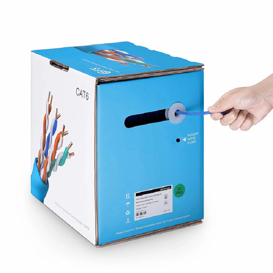 Cat6 Ethernet Bulk Cable, 1000ft (305m), 23AWG Solid Pure Bare Copper Wire, 550MHz, Unshielded (UTP), PVC CMP, with Reel (Blue)