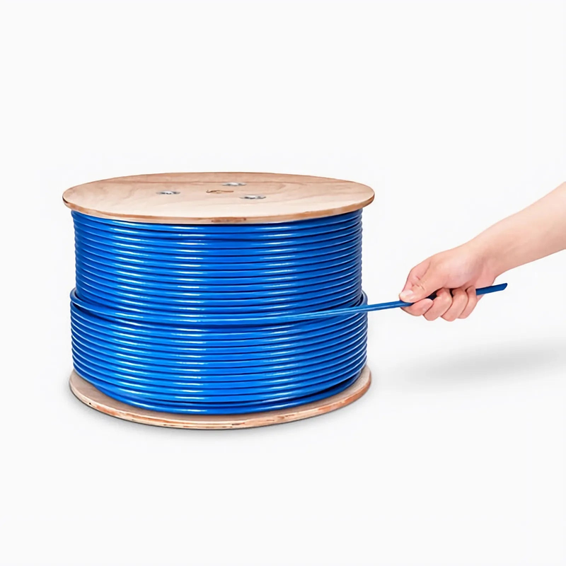 Cat6 Ethernet Bulk Cable, 1000ft (305m), 23AWG Solid Pure Bare Copper Wire, 550MHz, Shielded (SF/UTP), PVC CMR, with Reel (Blue)