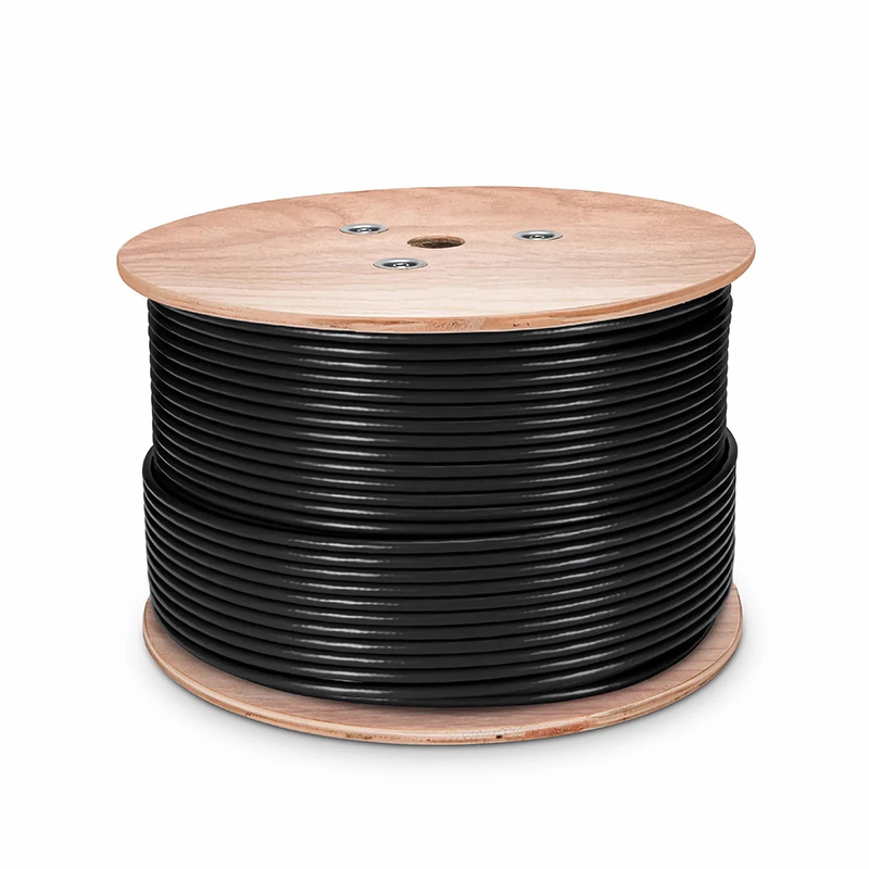 Cat6 Outdoor Direct Burial Cable, 1000ft (305m), 23AWG Solid Pure Bare Copper, 550MHz, Unshielded (UTP), UV Rated PVC and LDPE Double Jackets, with Reel, Black