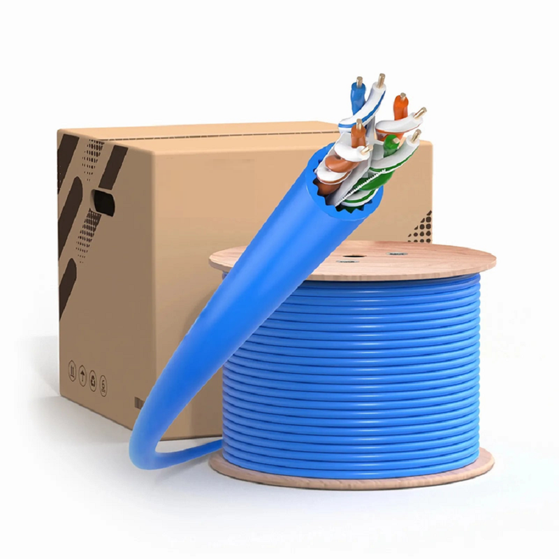 Cat6a Ethernet Bulk Cable, 1000ft (305m), 23AWG Solid Pure Bare Copper Wire, 750MHz, Shielded (F/UTP), PVC CMR, with Reel (Blue)