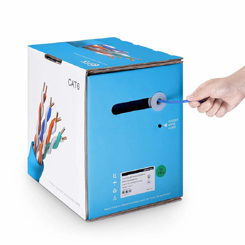 Cat6 Ethernet Bulk Cable, 1000ft (305m), 23AWG Solid Pure Bare Copper Wire, 550MHz, Unshielded (UTP), PVC CMP, with Reel (Blue)