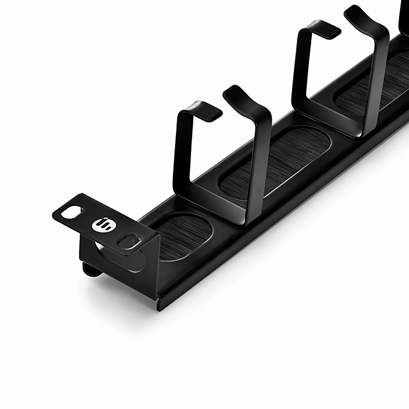 Recessed Horizontal Single Sided Pass-Thru Manager, 1RU, 4 D-rings & Brush Strip, 3.46 in. Depth