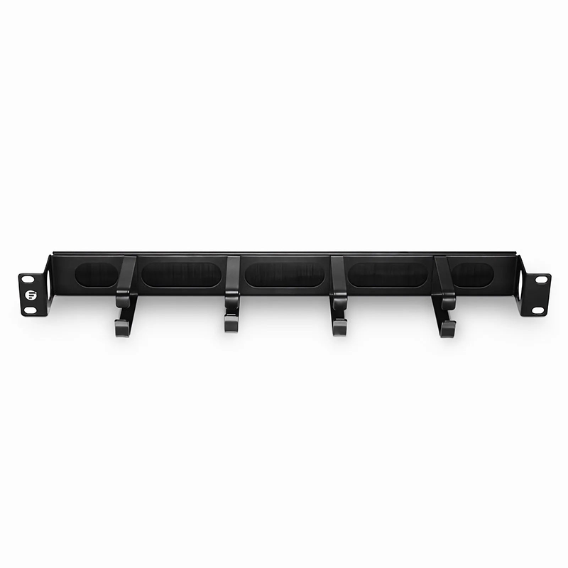 Recessed Horizontal Single Sided Pass-Thru Manager, 1RU, 4 D-rings & Brush Strip, 3.46 in. Depth