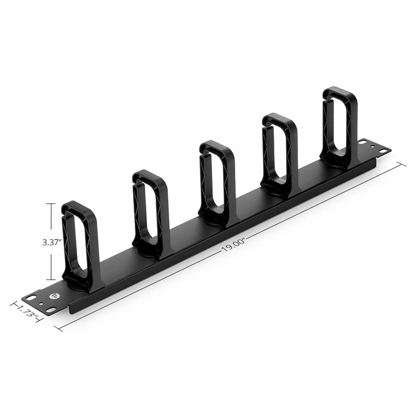 Horizontal Single Sided Manager, 1RU, 5 Snap-in D-Rings, 3.37 in. Depth