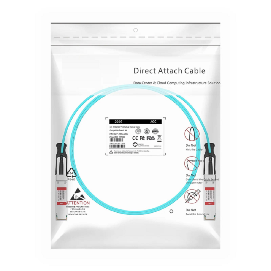 5m (16ft) NVIDIA/Mellanox MFS1S00-H005V Compatible 200G QSFP56 4 x 50G PAM4 InfiniBand HDR Active Optical Cable for Quantum Switches and ConnectX-6 HCA