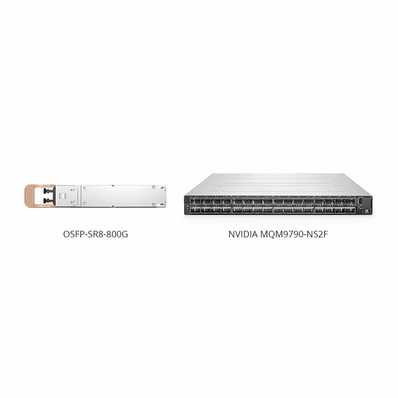NVIDIA/Mellanox MMA4Z00-NS Compatible 800GBASE 2xSR4/SR8 OSFP Finned Top 8 x 100G PAM4 850nm 50m DOM Dual MPO-12/APC MMF InfiniBand NDR Optical Transceiver Module for Quantum-2 Switches