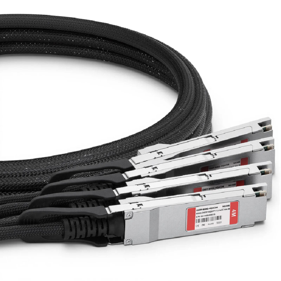 4m (13ft) NVIDIA/Mellanox MCA7J75-N004 Compatible 800G Twin-port OSFP 8 x 100G PAM4 Finned Top to 4 x 200G QSFP112 2 x 100G PAM4 InfiniBand NDR Active Direct Attach Copper Breakout Cable for Quantum-2 Switches and ConnectX-7 HCA