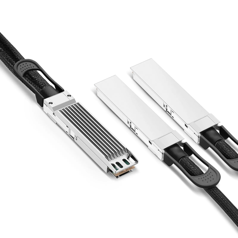 2m (7ft) 800G OSFP 8 x 100G PAM4 Finned Top to 2 x 400G OSFP 4 x 100G PAM4 Flat Top Passive Direct Attach Copper Breakout Cable for FS Switches