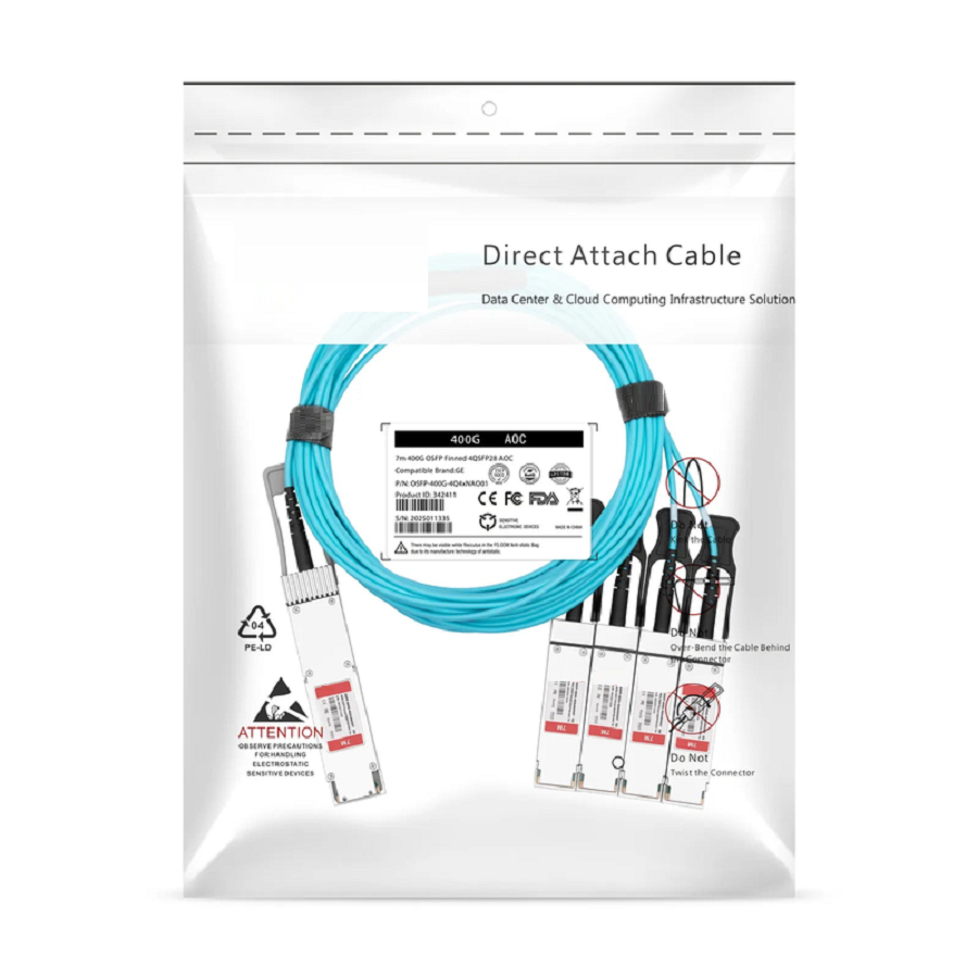 7m (23ft) Arista Networks Compatible 400G OSFP 8 x 50G PAM4 Finned Top to 4 x 100G QSFP28 4 x 25G NRZ Active Optical Breakout Cable