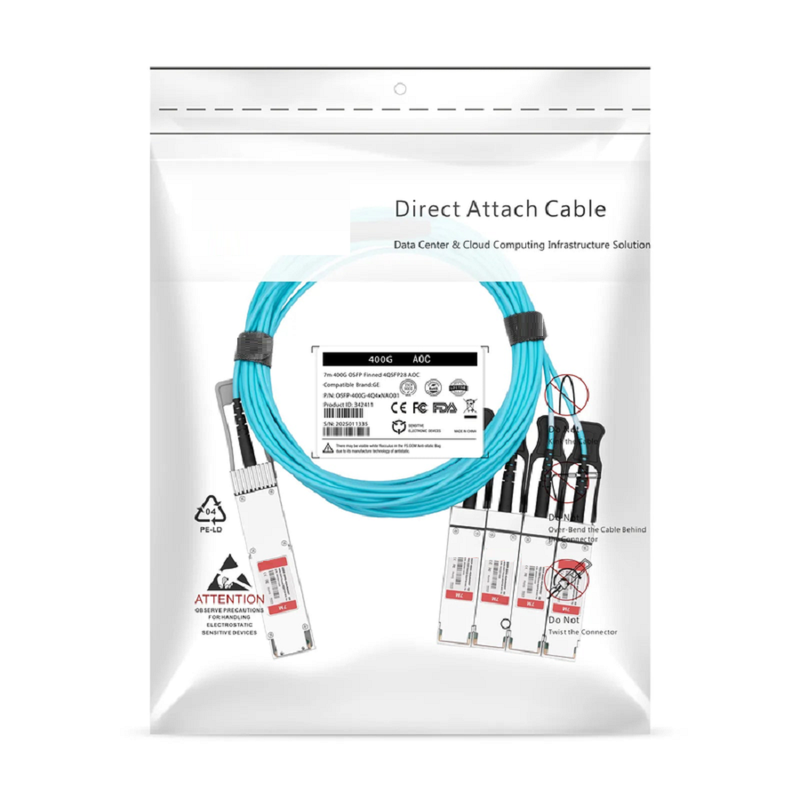 10m (33ft) 400G OSFP 8 x 50G PAM4 Finned Top to 4 x 100G QSFP28 4 x 25G NRZ Active Optical Breakout Cable for FS Switches