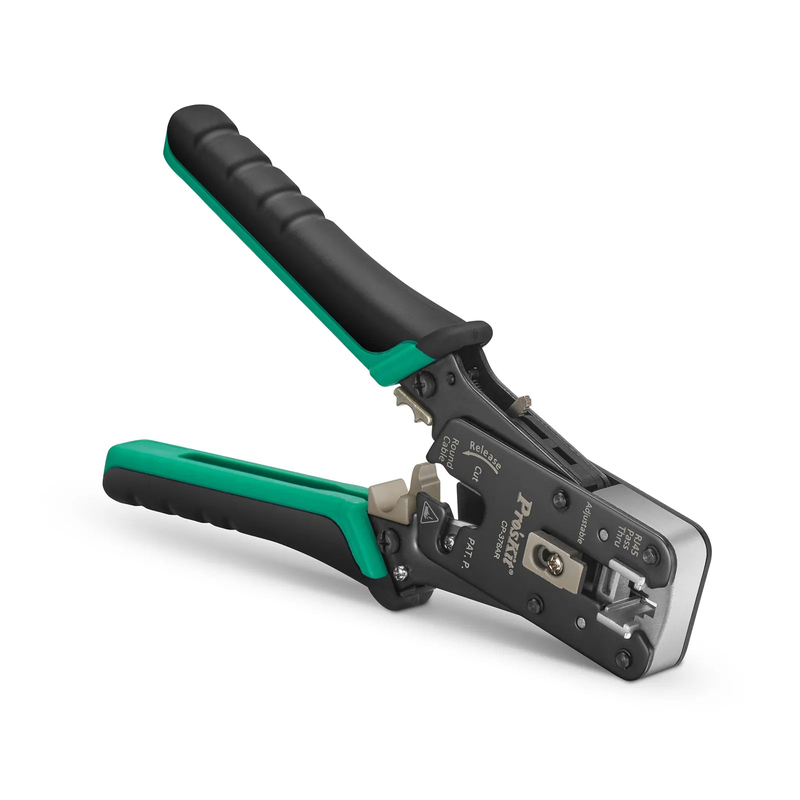 Cat5/6/7 RJ45 Pass-Through Professional Modular Crimper with Built-in Wire Cutter and Stripper