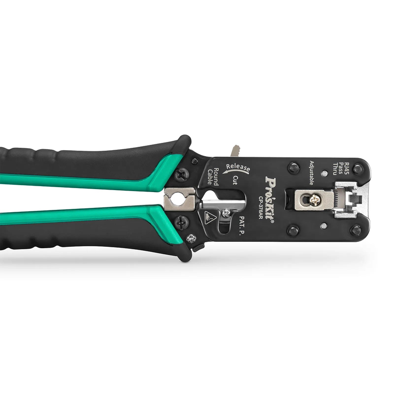 Cat5/6/7 RJ45 Pass-Through Professional Modular Crimper with Built-in Wire Cutter and Stripper