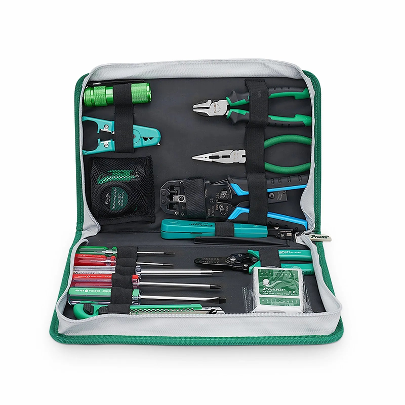 Pro'sKitÂ® 15-in-1 Network Installation Tool Kit with Cable Tester, Crimper, Wire Stripper in Carrying Case